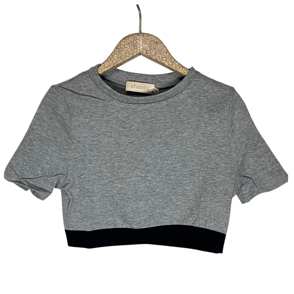 Choosy Gray Cropped Top Short Sleeve T-Shirt Trendy Casual Comfy